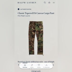 Polo Ralph Lauren Classic Tapered Fit Cargo Camo Chino Pant, Size 33/32